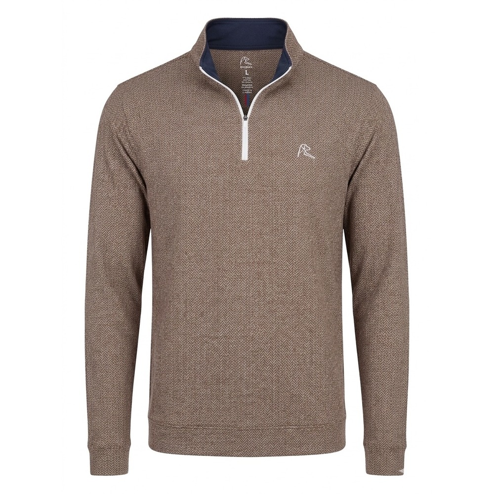 Rhoback Mens Large Brown Herringbone Quarter Zip Pullover Golf Performance Shirt